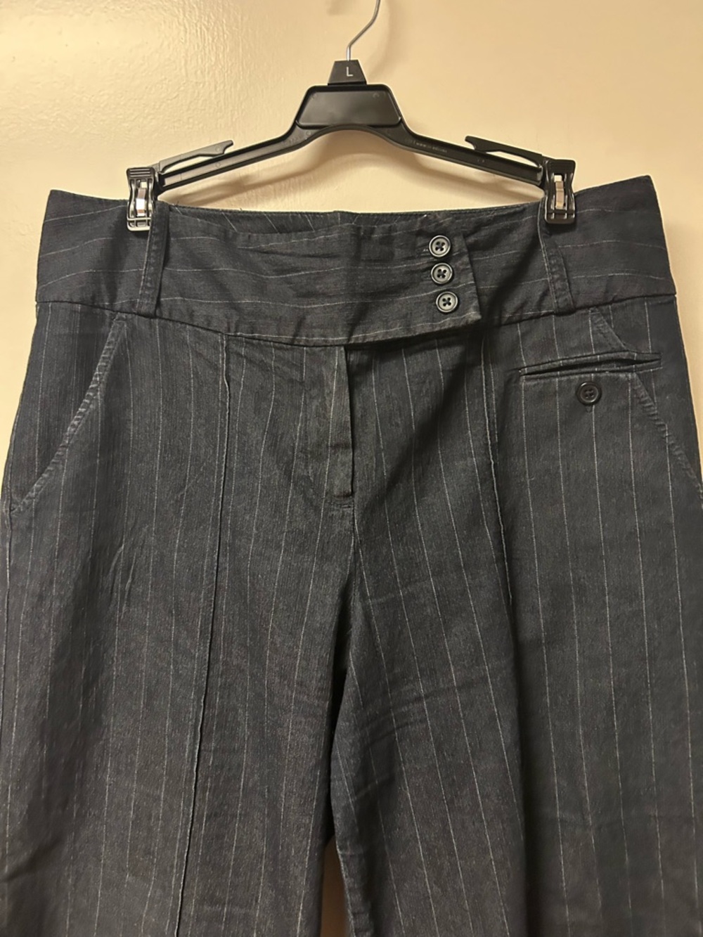 Larry Levine Women’s Pinstripe Wide Leg Trousers - Dark Navy